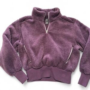 Savvi Plush Sherpa Half-Zip Fleece – M – Purple